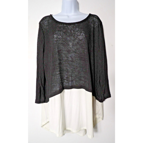 Simple Susan Betro 2X Top Tunic Black White Mixed Media Sweater Career Casual - Picture 5 of 10